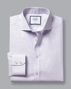 Dress Shirts|S<Charles Tyrwhitt Spread Collar Non-Iron Double Check Shirt - Lilac Purple