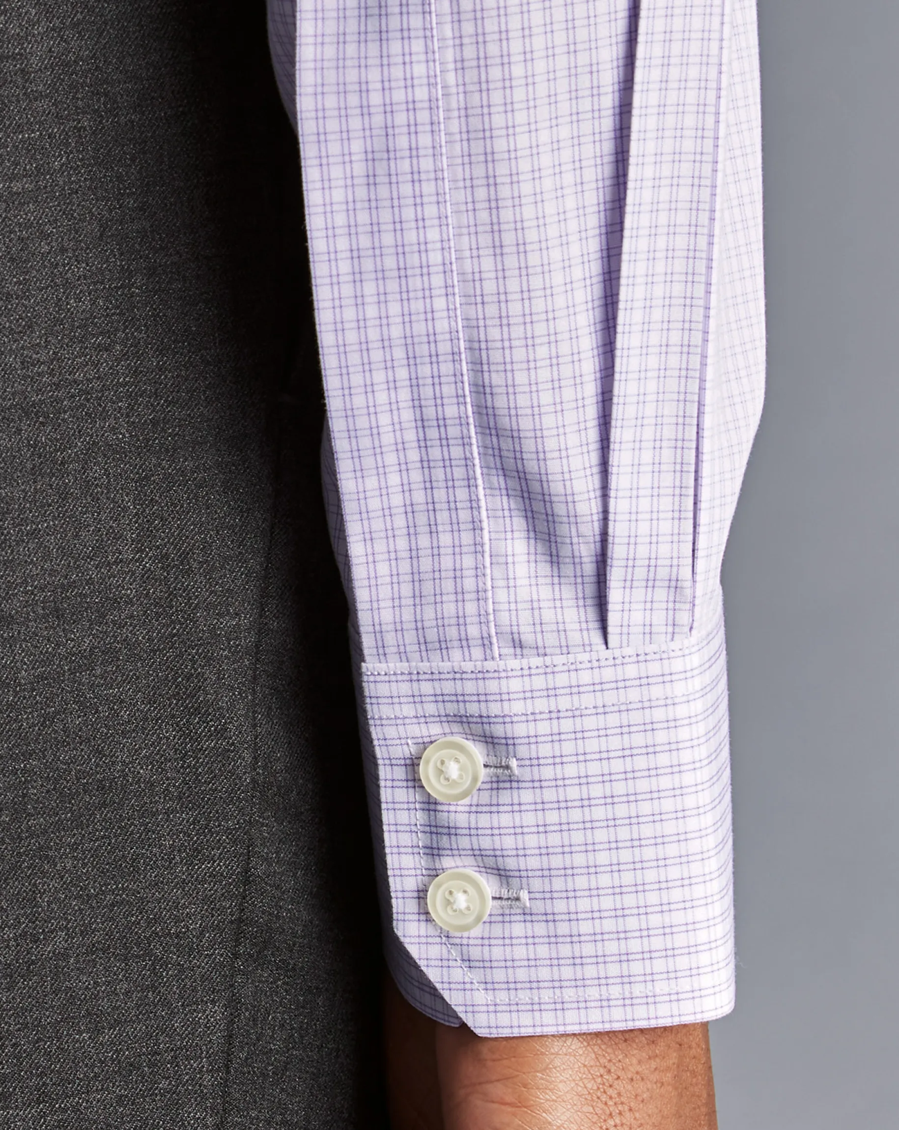 Dress Shirts|S<Charles Tyrwhitt Spread Collar Non-Iron Double Check Shirt - Lilac Purple