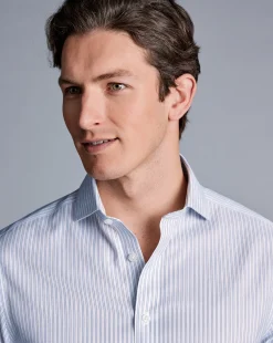 Dress Shirts|S<Charles Tyrwhitt Spread Collar Non-Iron Double Stripe Shirt - Blue Royal