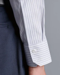 Dress Shirts|S<Charles Tyrwhitt Spread Collar Non-Iron Double Stripe Shirt - Blue Royal