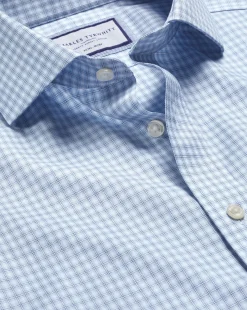 Dress Shirts|XL<Charles Tyrwhitt Spread Collar Non-Iron Double Check Shirt - Blue Sky
