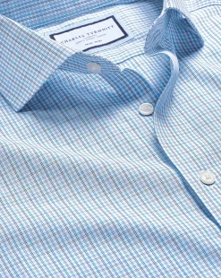 Shirt Sale|Dress Shirts<Charles Tyrwhitt Spread Collar Non-Iron Fine Line Check Shirt - Ocean Blue