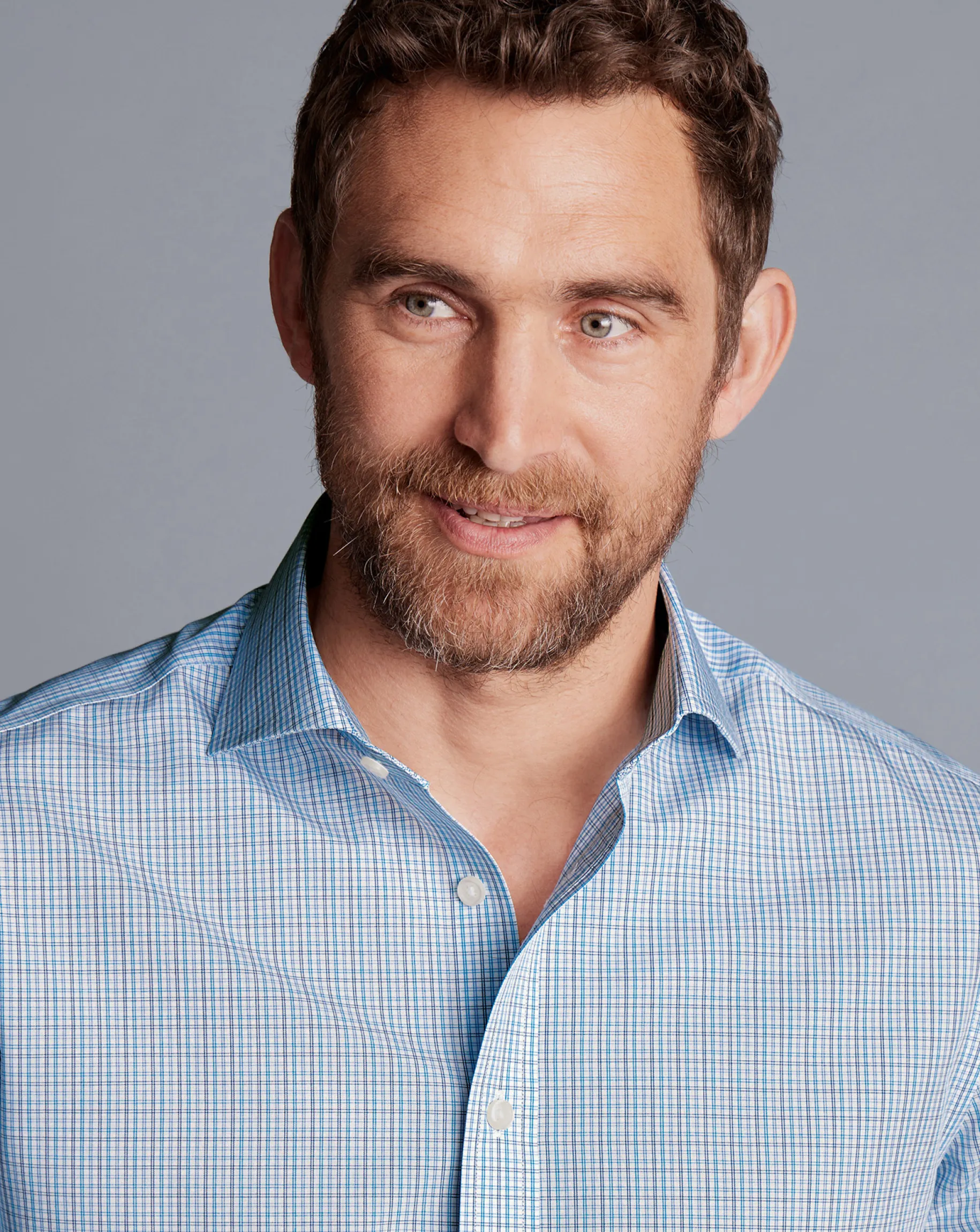 Shirt Sale|Dress Shirts<Charles Tyrwhitt Spread Collar Non-Iron Fine Line Check Shirt - Ocean Blue