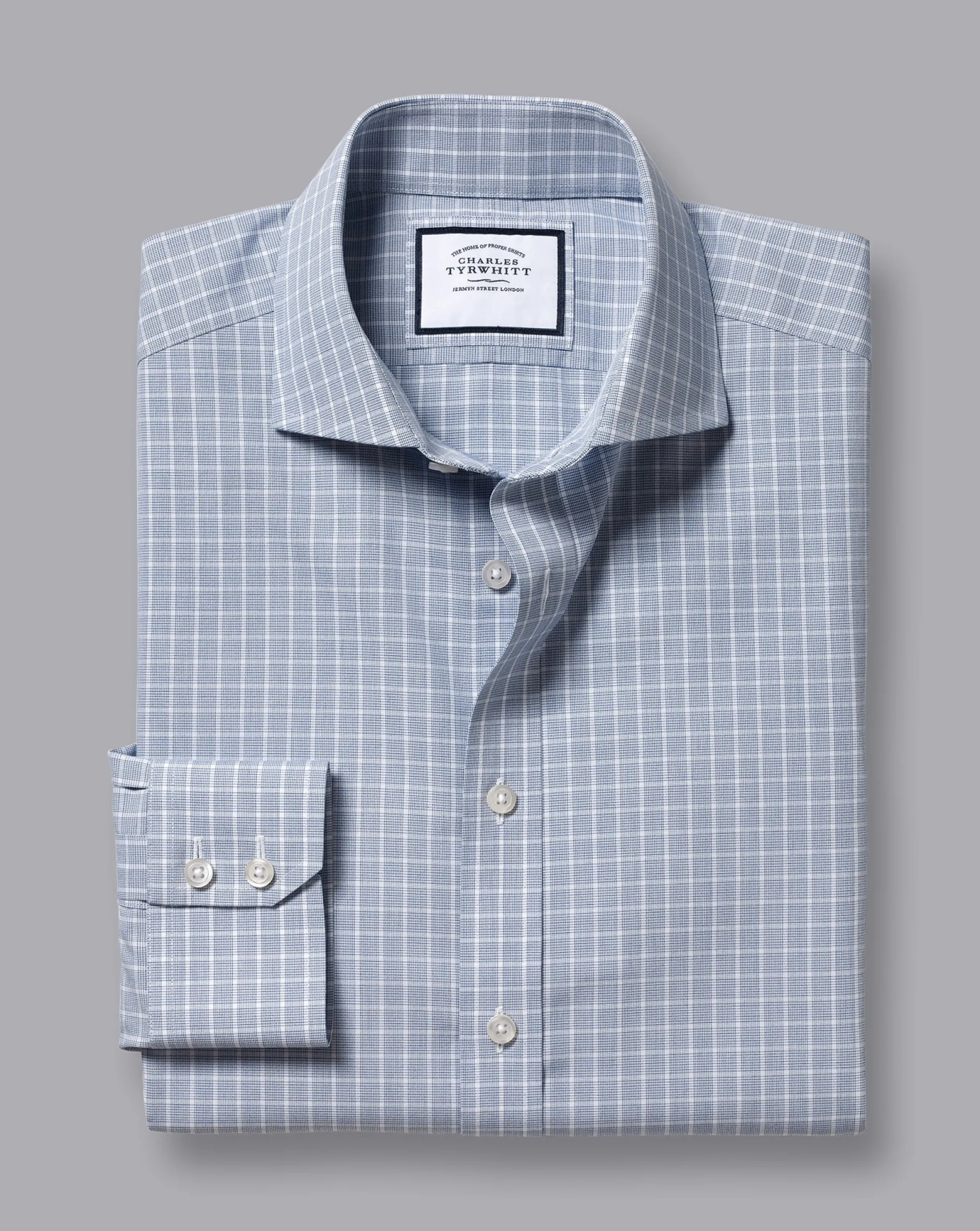 Shirt Sale|Dress Shirts<Charles Tyrwhitt Spread Collar Non-Iron Fine Check Shirt - Petrol Blue