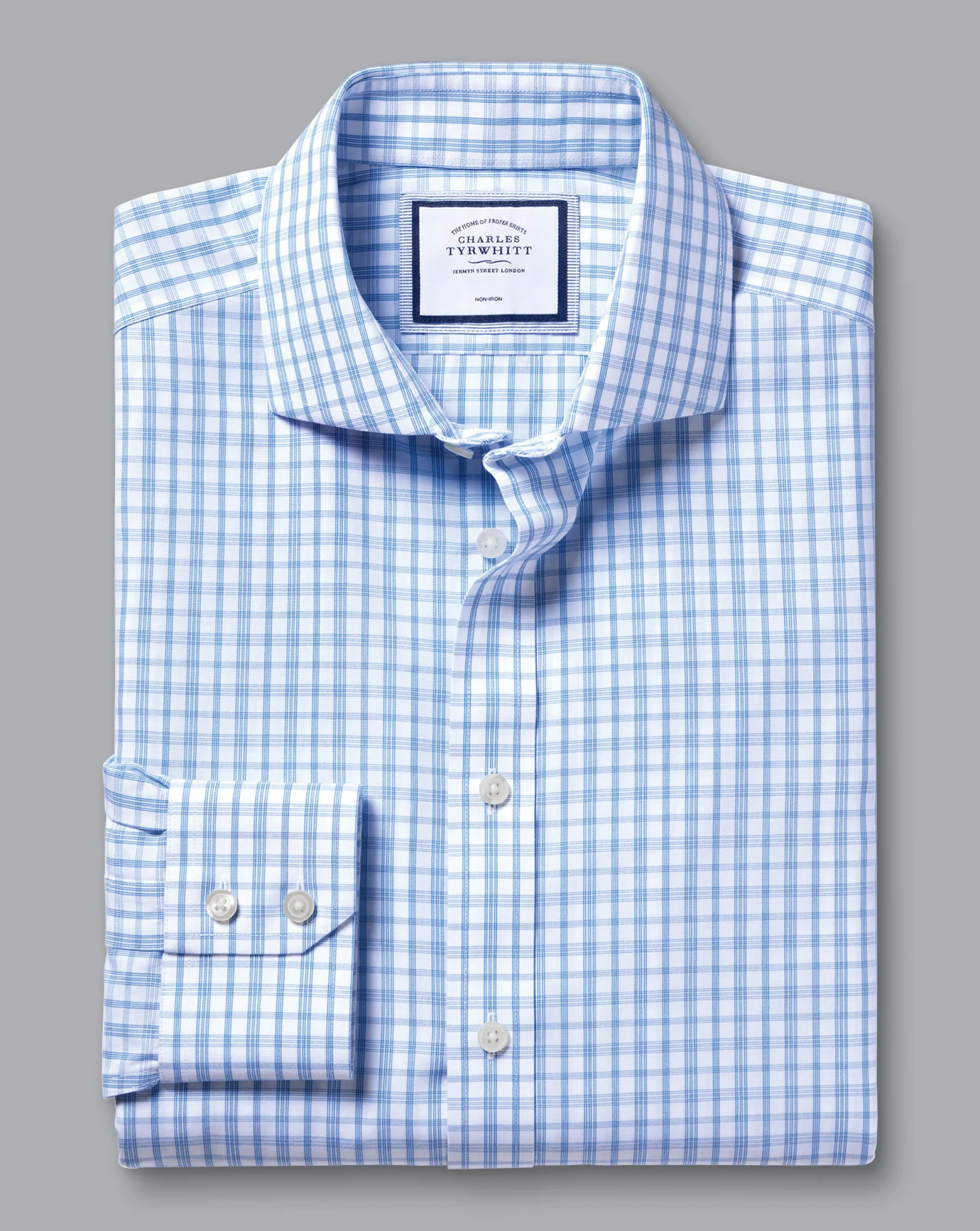 Shirt Sale|Dress Shirts<Charles Tyrwhitt Spread Collar Non-Iron Graph Check Cutaway Shirt - Blue Royal