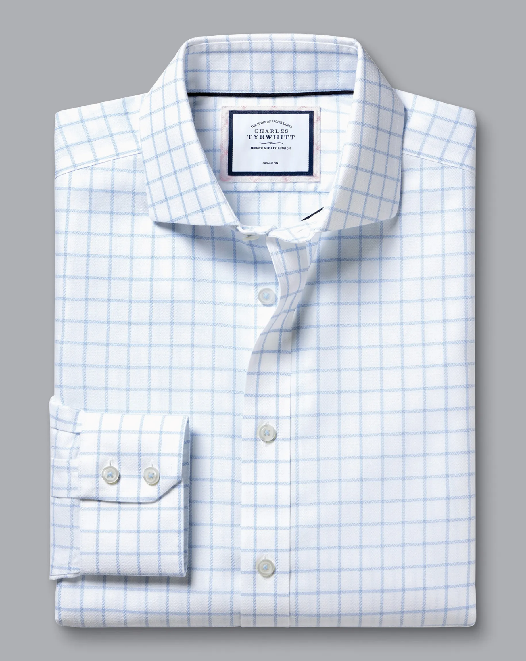 Shirt Sale|Dress Shirts<Charles Tyrwhitt Spread Collar Non-Iron Henley Weave Shirt - Cornflower Blue