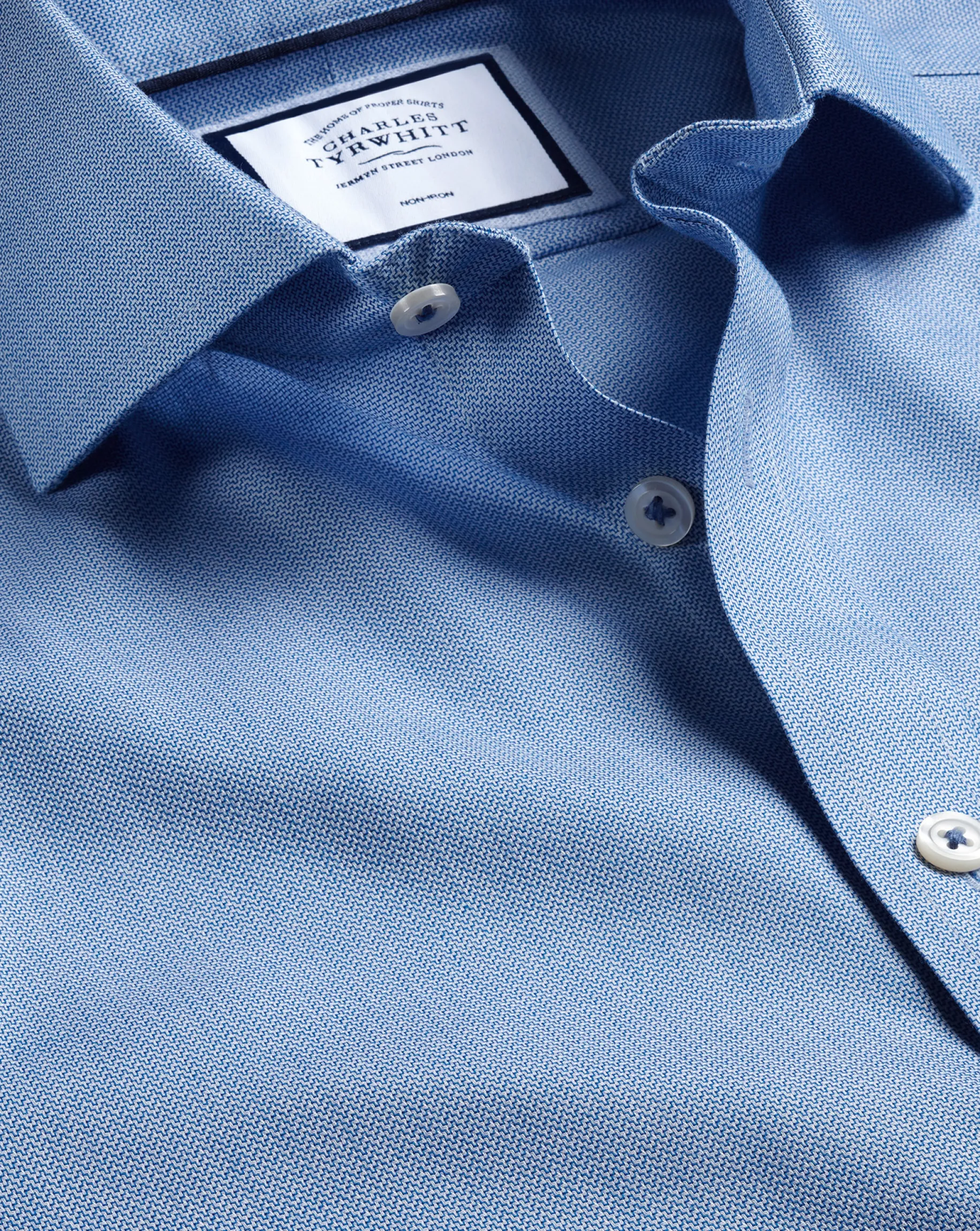 Shirt Sale|Dress Shirts<Charles Tyrwhitt Spread Collar Non-Iron Henley Weave Shirt - Ocean Blue