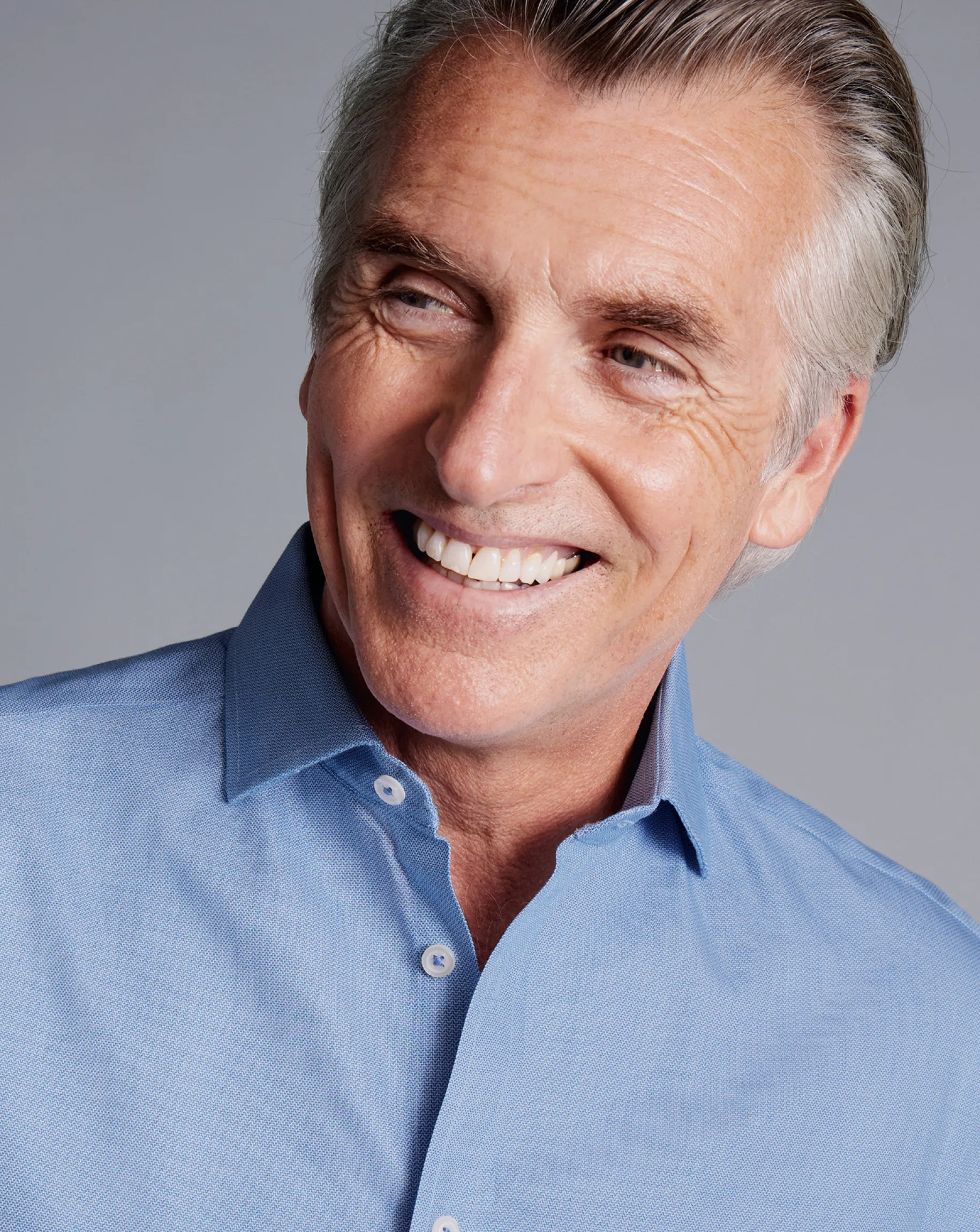 Shirt Sale|Dress Shirts<Charles Tyrwhitt Spread Collar Non-Iron Henley Weave Shirt - Ocean Blue