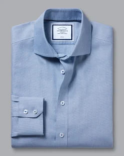 Shirt Sale|Dress Shirts<Charles Tyrwhitt Spread Collar Non-Iron Henley Weave Shirt - Ocean Blue