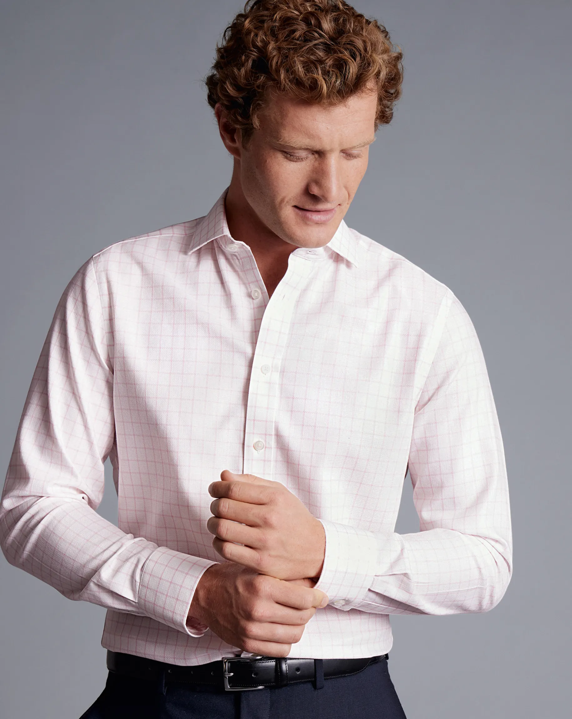 Shirt Sale|Dress Shirts<Charles Tyrwhitt Spread Collar Non-Iron Henley Weave Check Shirt - Light Pink
