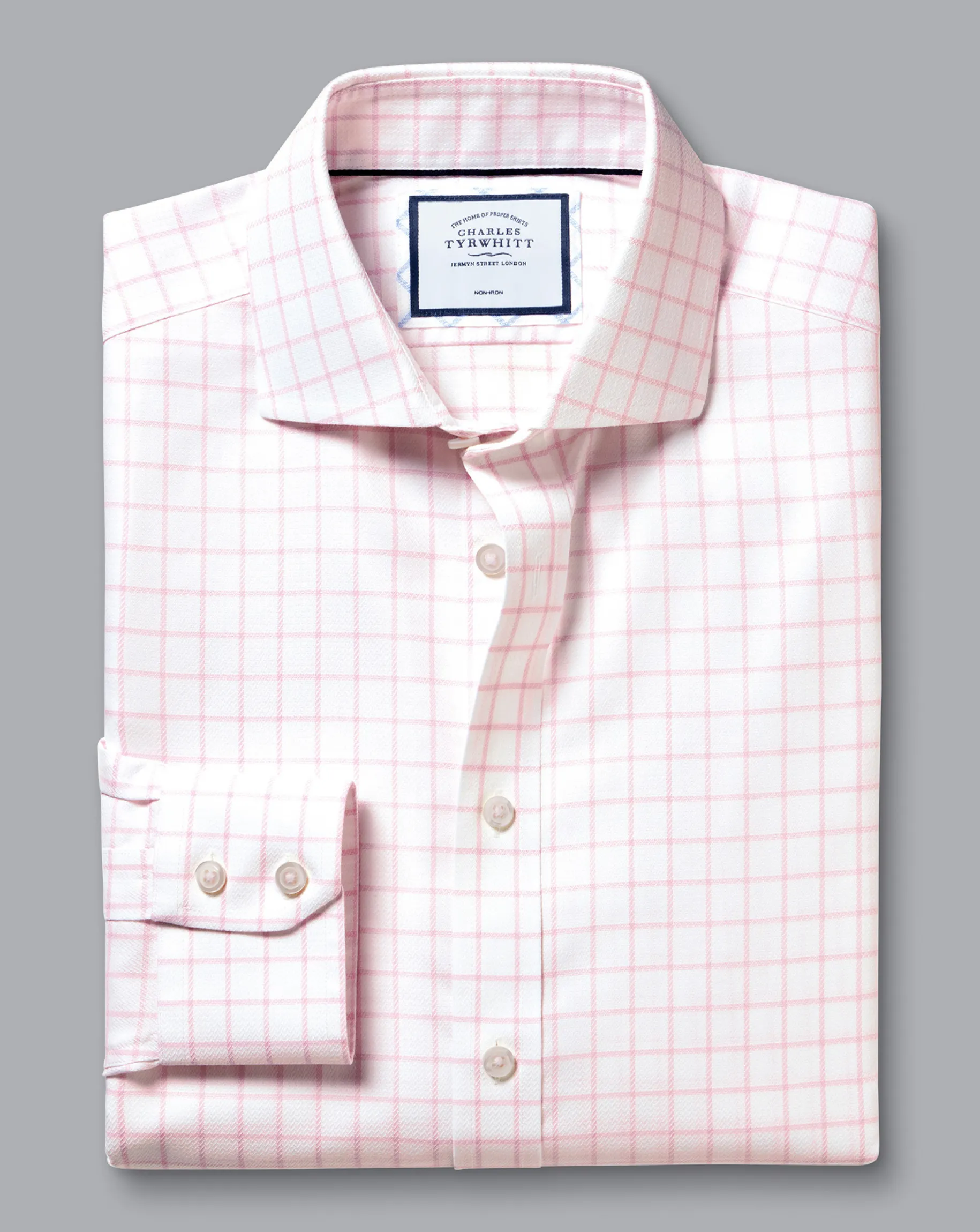 Shirt Sale|Dress Shirts<Charles Tyrwhitt Spread Collar Non-Iron Henley Weave Check Shirt - Light Pink
