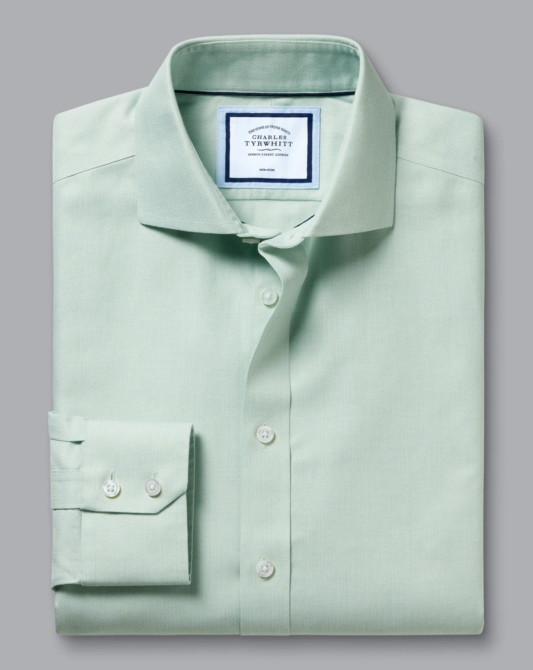 Shirt Sale|Dress Shirts<Charles Tyrwhitt Spread Collar Non-Iron Henley Weave Shirt - Light Green