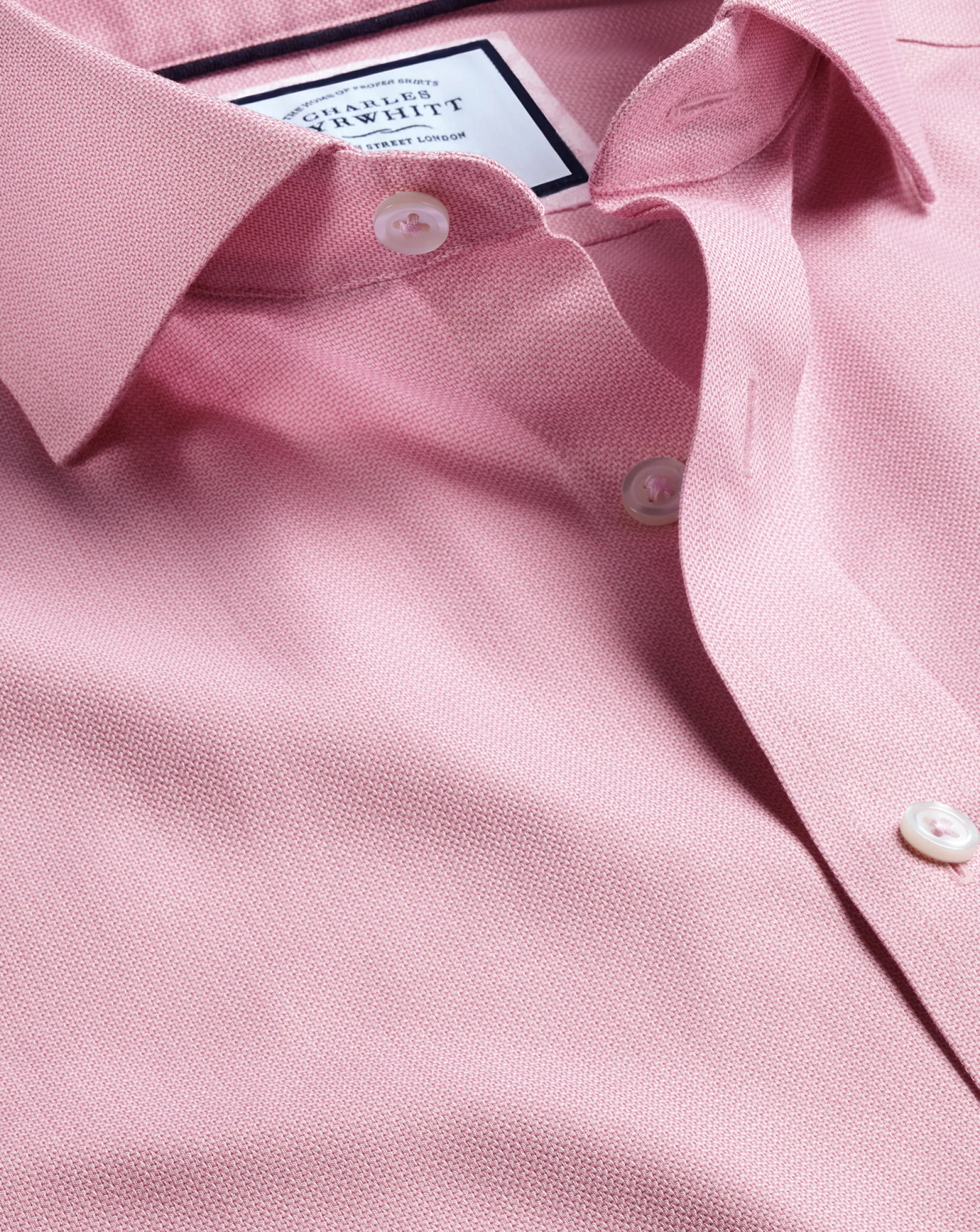 Dress Shirts|M<Charles Tyrwhitt Spread Collar Non-Iron Henley Weave Shirt - Pink