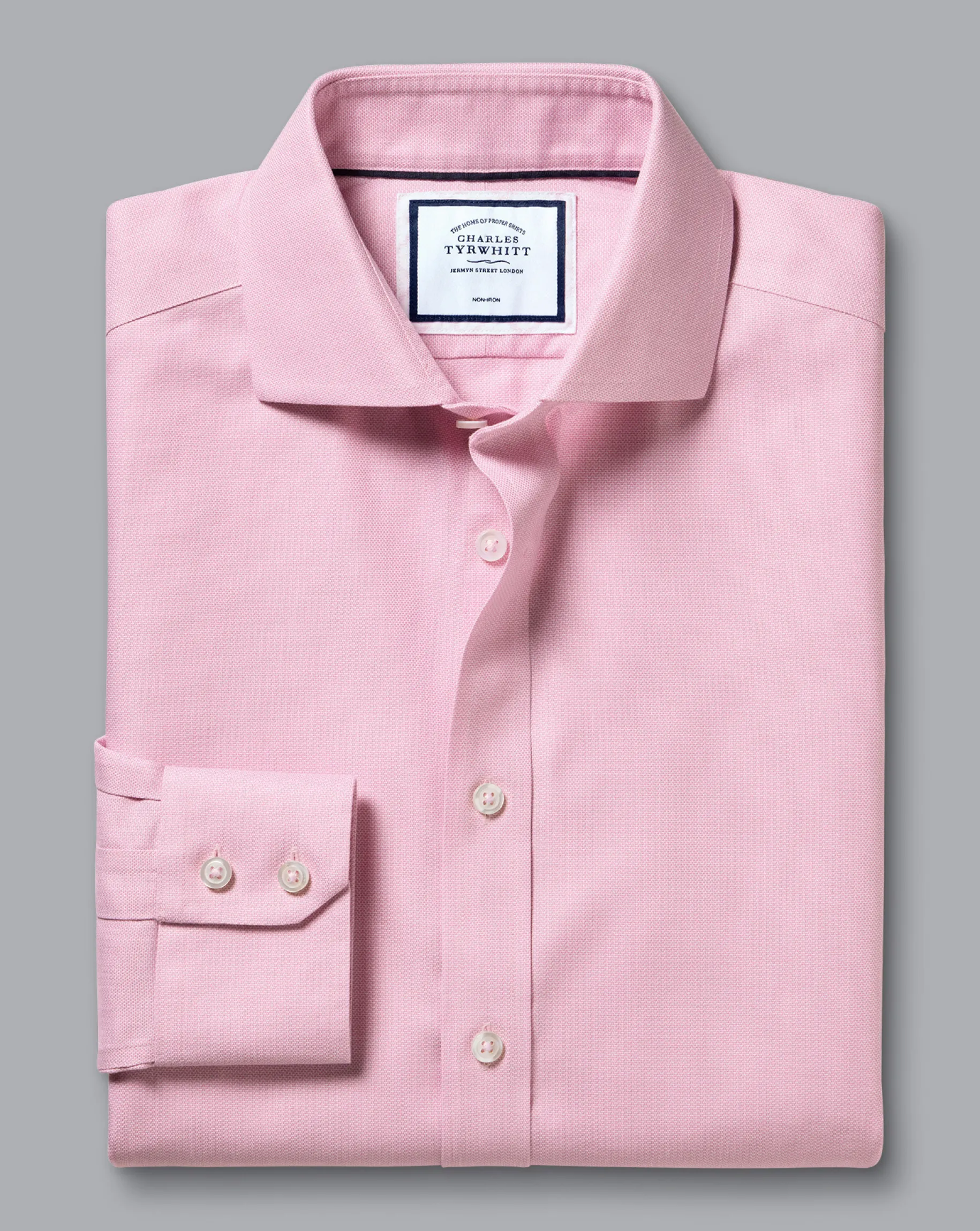 Dress Shirts|M<Charles Tyrwhitt Spread Collar Non-Iron Henley Weave Shirt - Pink