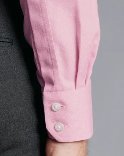 Dress Shirts|M<Charles Tyrwhitt Spread Collar Non-Iron Henley Weave Shirt - Pink
