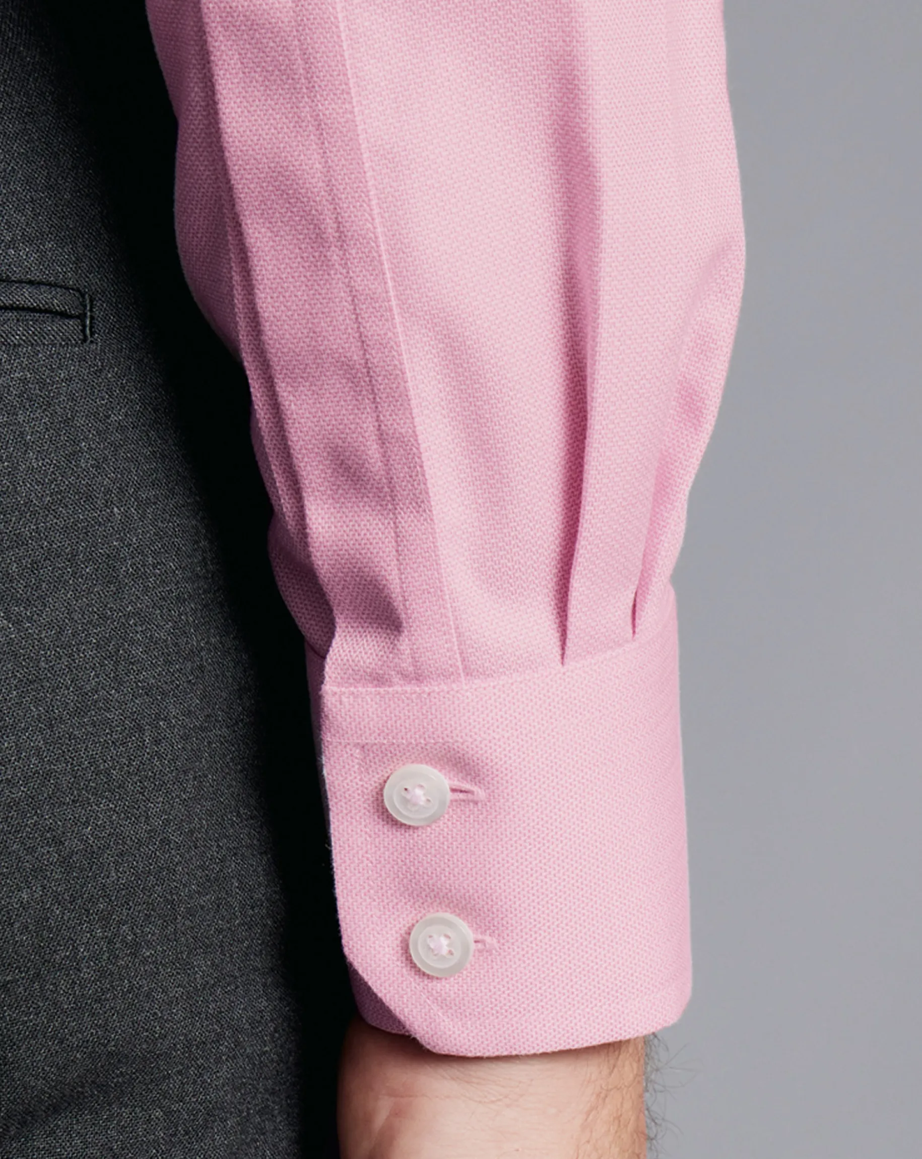 Dress Shirts|M<Charles Tyrwhitt Spread Collar Non-Iron Henley Weave Shirt - Pink