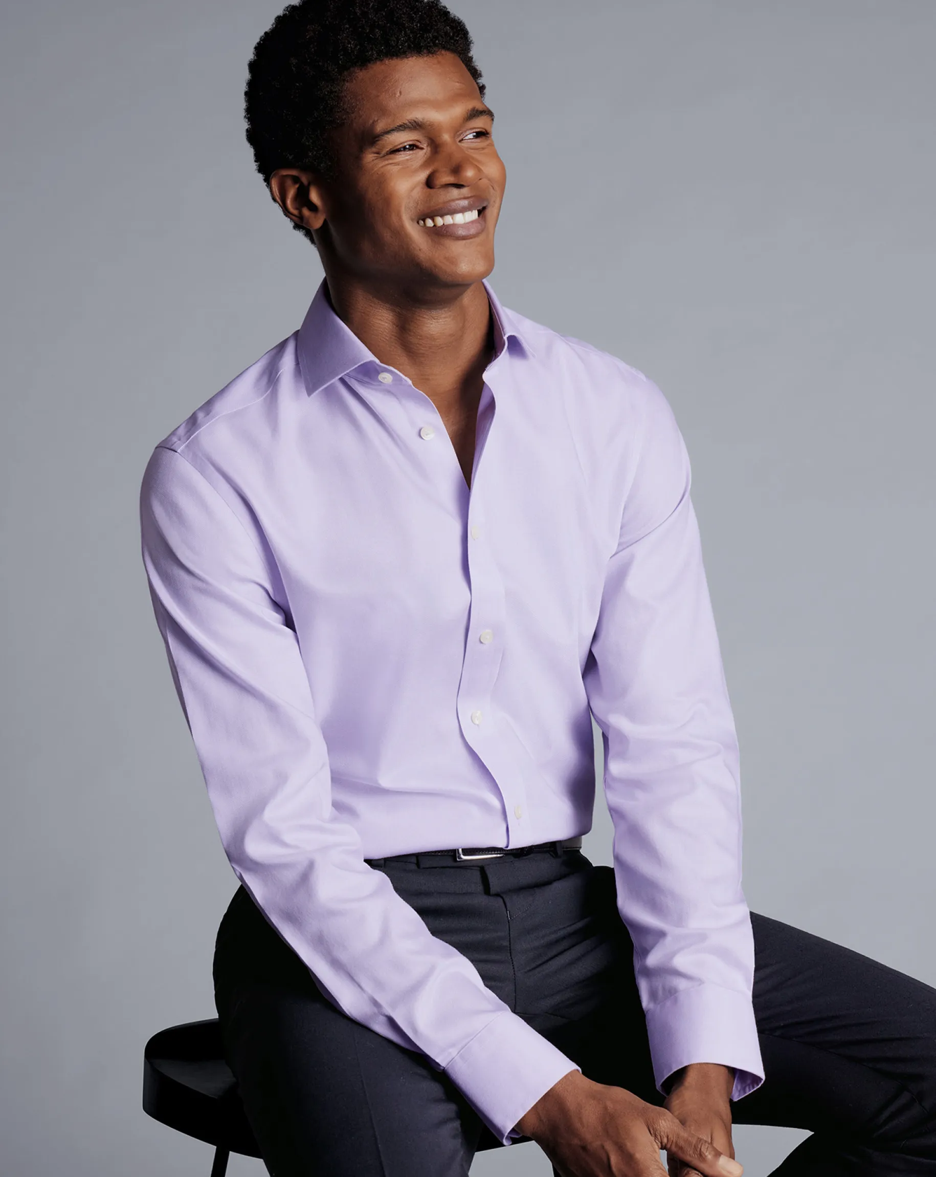Shirt Sale|Dress Shirts<Charles Tyrwhitt Spread Collar Non-Iron Henley Weave Shirt - Purple Lilac