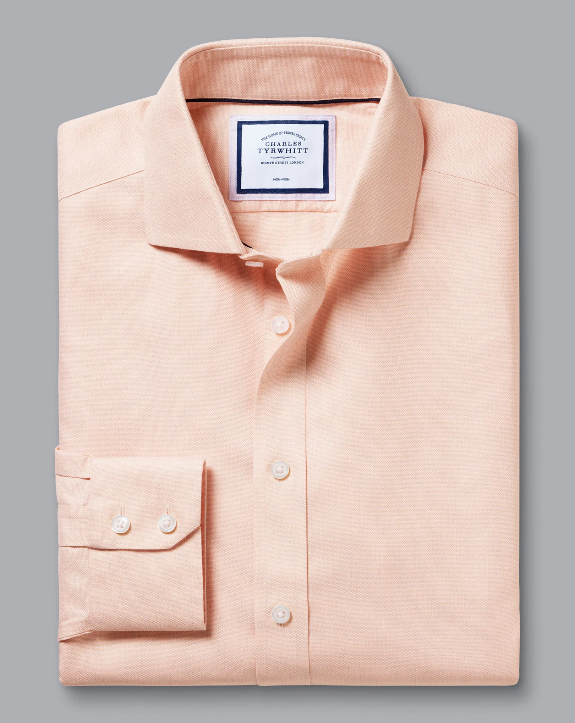 Shirt Sale|Dress Shirts<Charles Tyrwhitt Spread Collar Non-Iron Henley Weave Shirt - Peach