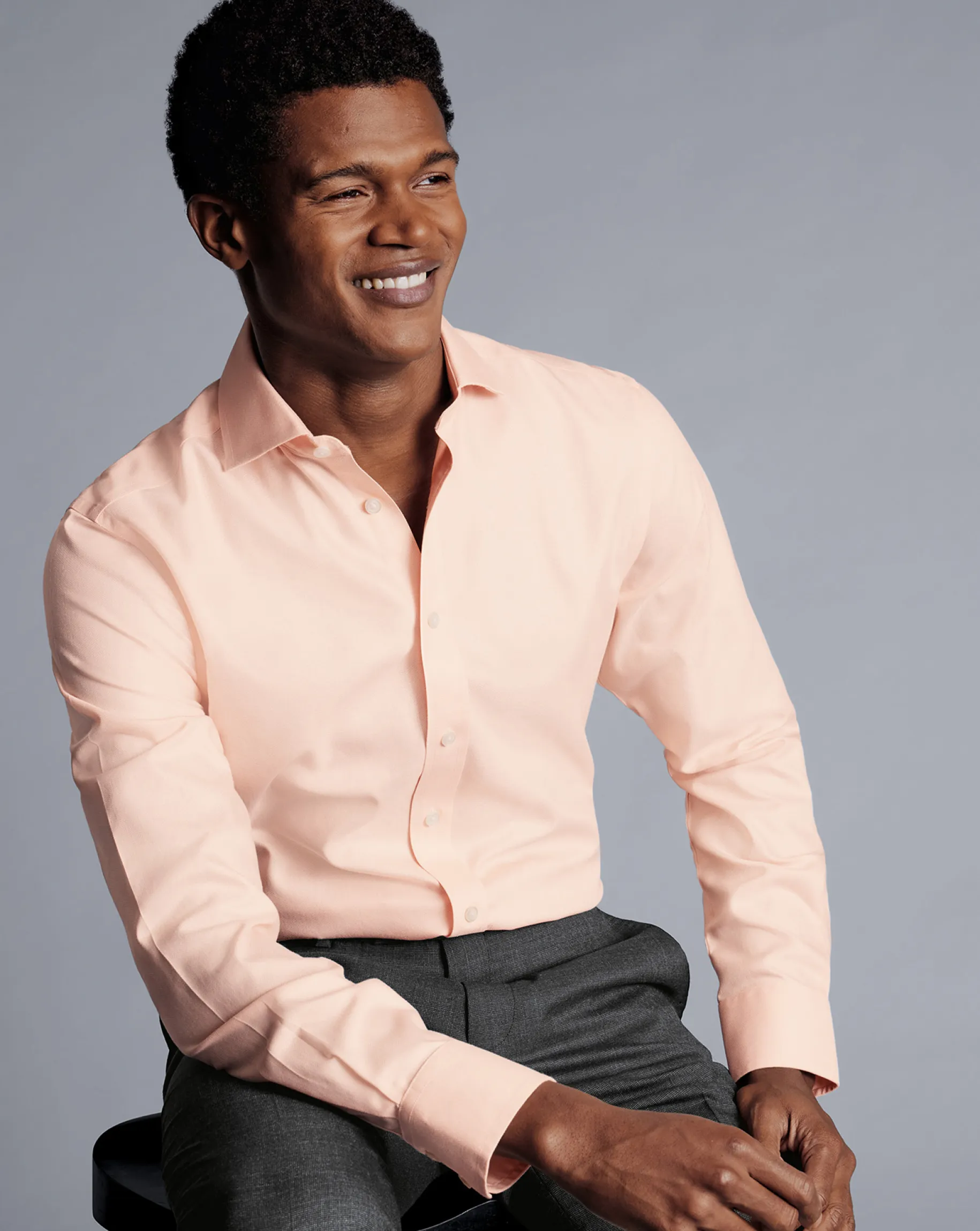 Shirt Sale|Dress Shirts<Charles Tyrwhitt Spread Collar Non-Iron Henley Weave Shirt - Peach