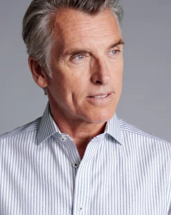 Shirt Sale|Dress Shirts<Charles Tyrwhitt Spread Collar Non-Iron Henley Weave Stripe Shirt - Blue Royal