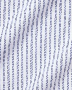 Shirt Sale|Dress Shirts<Charles Tyrwhitt Spread Collar Non-Iron Henley Weave Stripe Shirt - Blue Royal