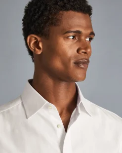 Dress Shirts|XL<Charles Tyrwhitt Spread Collar Non-Iron Herringbone Shirt - Ivory White