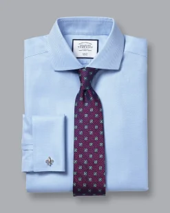 Dress Shirts|Blue Shirts<Charles Tyrwhitt Spread Collar Non-Iron Herringbone Shirt - Blue Sky