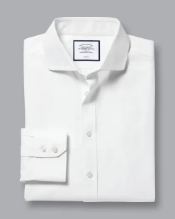 Dress Shirts|White Shirts<Charles Tyrwhitt Spread Collar Non-Iron Herringbone Shirt - White