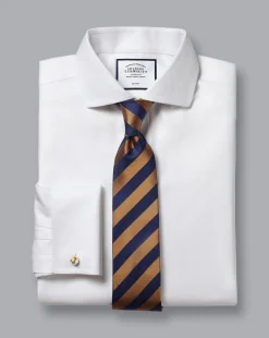 Dress Shirts|White Shirts<Charles Tyrwhitt Spread Collar Non-Iron Herringbone Shirt - White