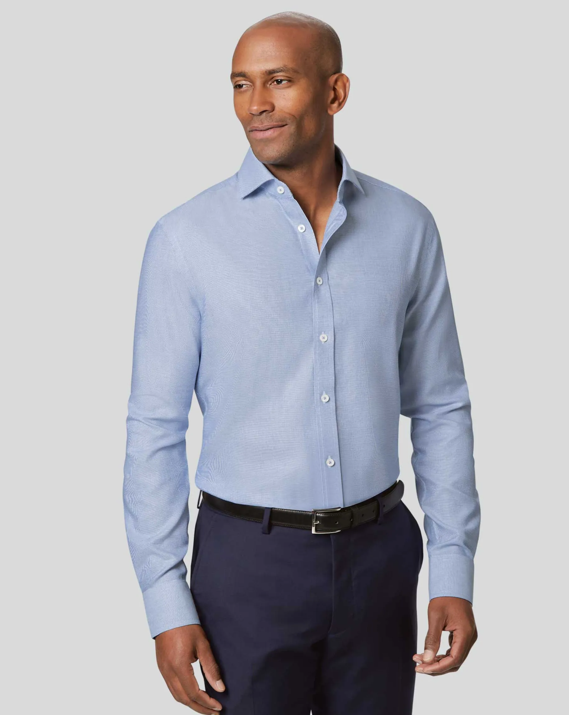 Shirt Sale|Dress Shirts<Charles Tyrwhitt Spread Collar Non-Iron Ludgate Weave Shirt - Blue