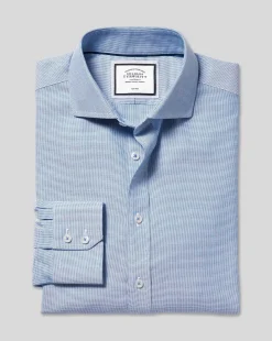 Shirt Sale|Dress Shirts<Charles Tyrwhitt Spread Collar Non-Iron Ludgate Weave Shirt - Blue