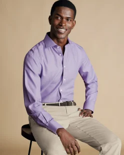 Business Casual Shirts|Dress Shirts<Charles Tyrwhitt Spread Collar Non-Iron Mayfair Weave Shirt - Purple Lilac