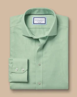 Business Casual Shirts|Dress Shirts<Charles Tyrwhitt Spread Collar Non-Iron Mayfair Weave Shirt - Light Green