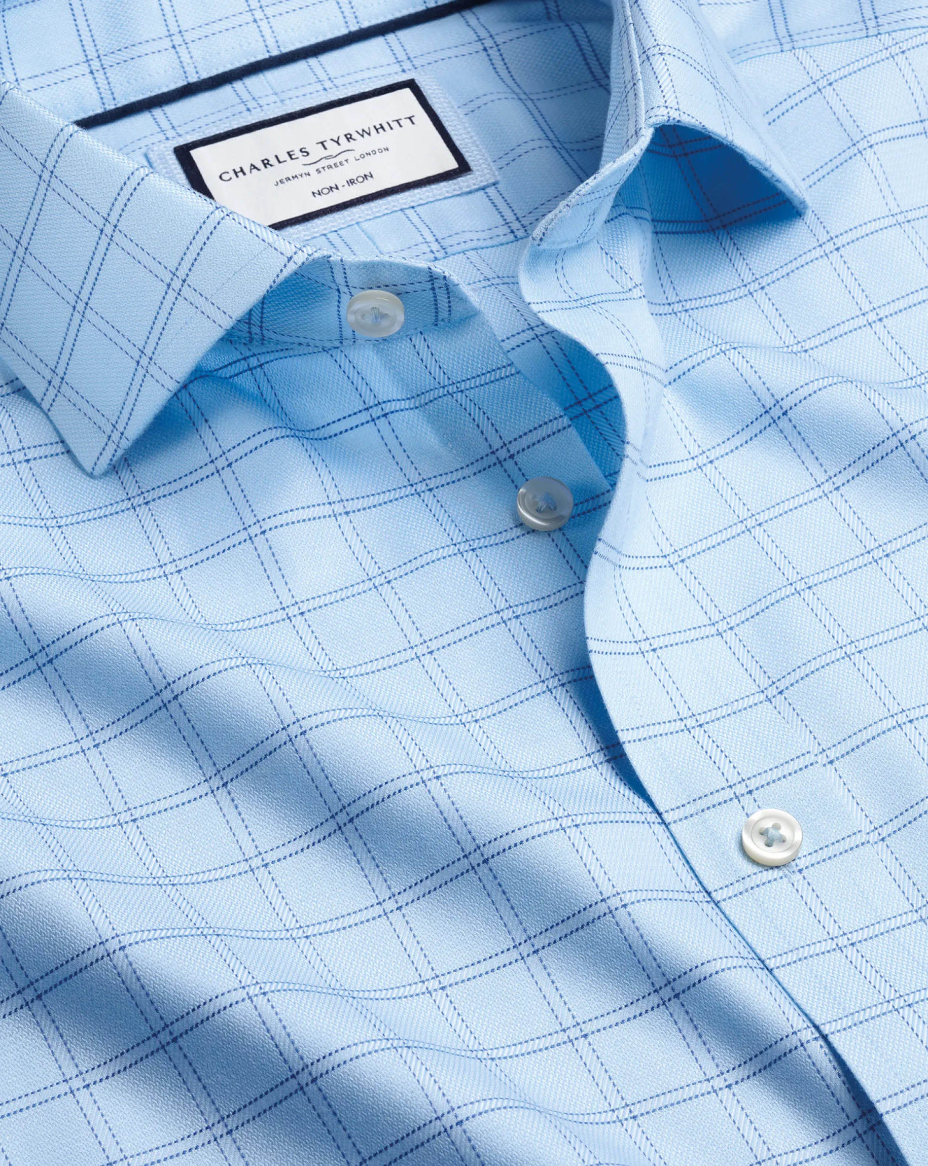 Business Casual Shirts|Dress Shirts<Charles Tyrwhitt Spread Collar Non-Iron Mayfair Weave Check Shirt - Blue Sky