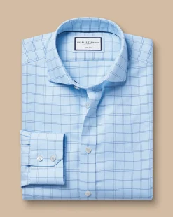Business Casual Shirts|Dress Shirts<Charles Tyrwhitt Spread Collar Non-Iron Mayfair Weave Check Shirt - Blue Sky