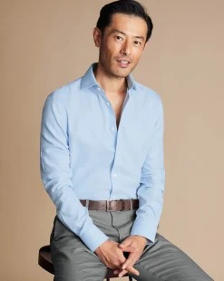 Business Casual Shirts|Dress Shirts<Charles Tyrwhitt Spread Collar Non-Iron Mayfair Weave Shirt - Light Blue