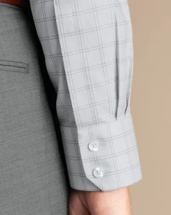 Business Casual Shirts|Dress Shirts<Charles Tyrwhitt Spread Collar Non-Iron Mayfair Weave Check Shirt - Grey Silver