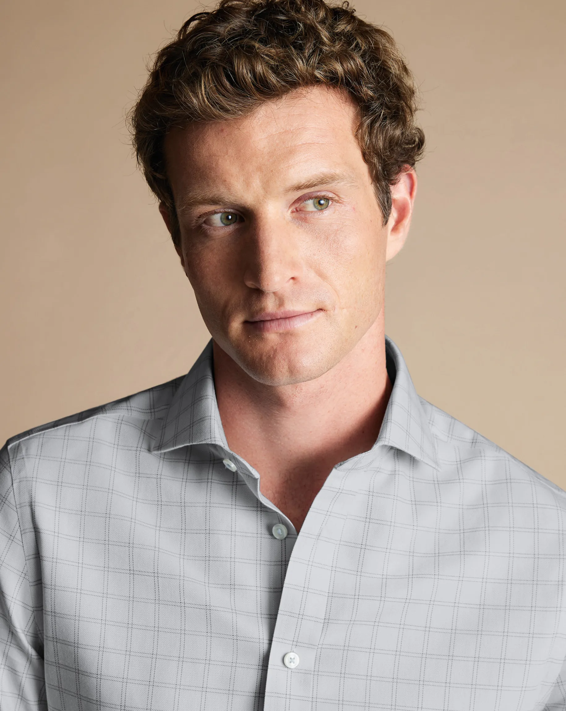 Business Casual Shirts|Dress Shirts<Charles Tyrwhitt Spread Collar Non-Iron Mayfair Weave Check Shirt - Grey Silver