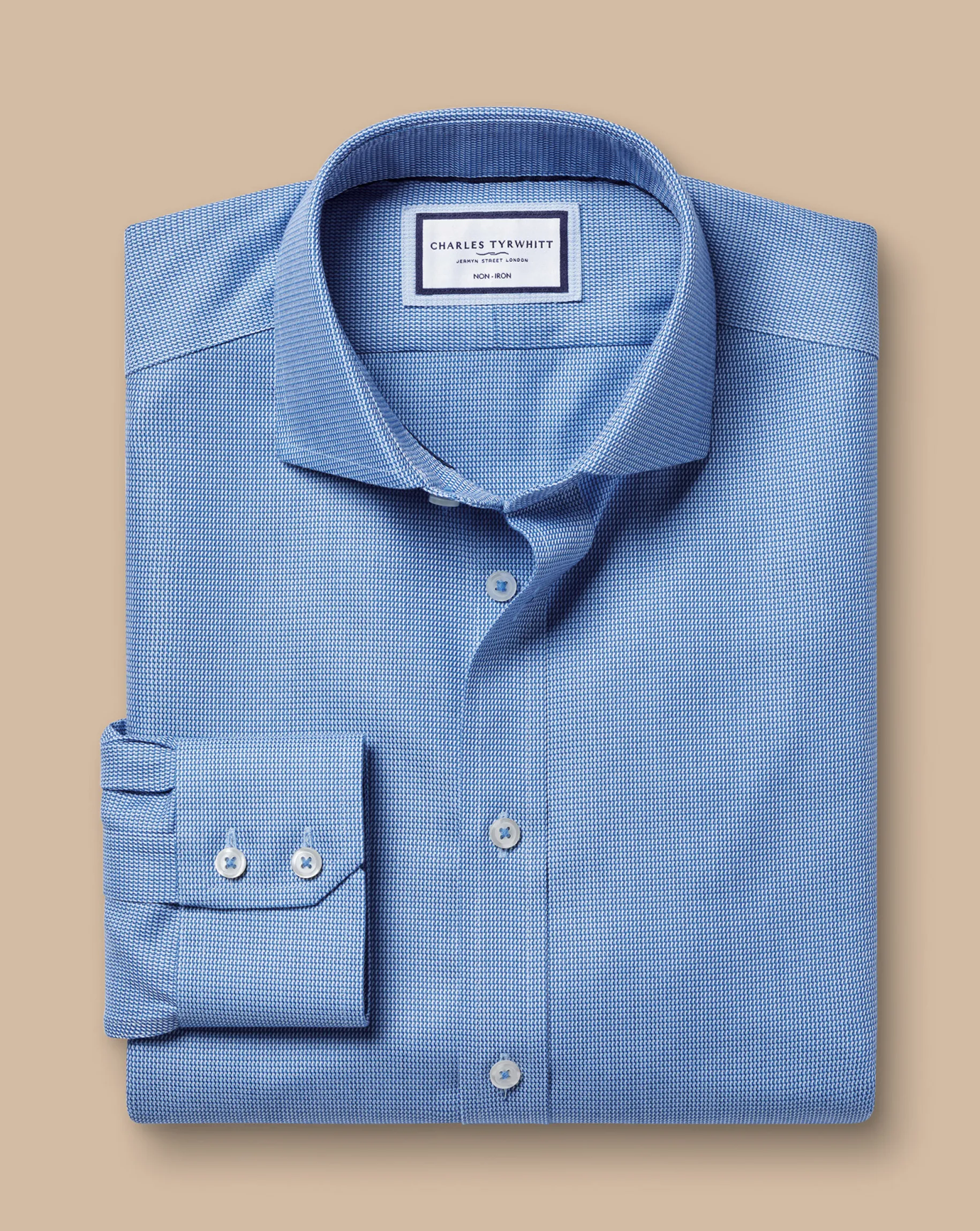 Business Casual Shirts|Dress Shirts<Charles Tyrwhitt Spread Collar Non-Iron Mayfair Weave Shirt - Cobalt Blue