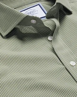 Shirt Sale|Casual Shirts<Charles Tyrwhitt Spread Collar Non-Iron Mini Gingham Check Shirt - Green Olive