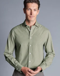 Shirt Sale|Casual Shirts<Charles Tyrwhitt Spread Collar Non-Iron Mini Gingham Check Shirt - Green Olive