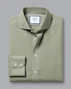 Shirt Sale|Casual Shirts<Charles Tyrwhitt Spread Collar Non-Iron Mini Gingham Check Shirt - Green Olive