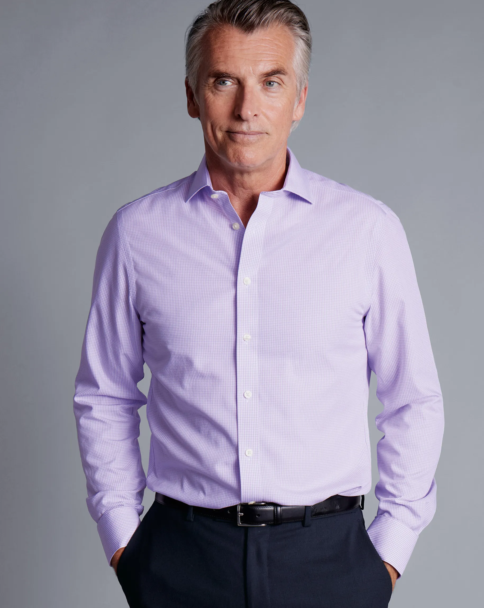 Shirt Sale|Dress Shirts<Charles Tyrwhitt Spread Collar Non-Iron Mini Gingham Check Shirt - Mauve Purple