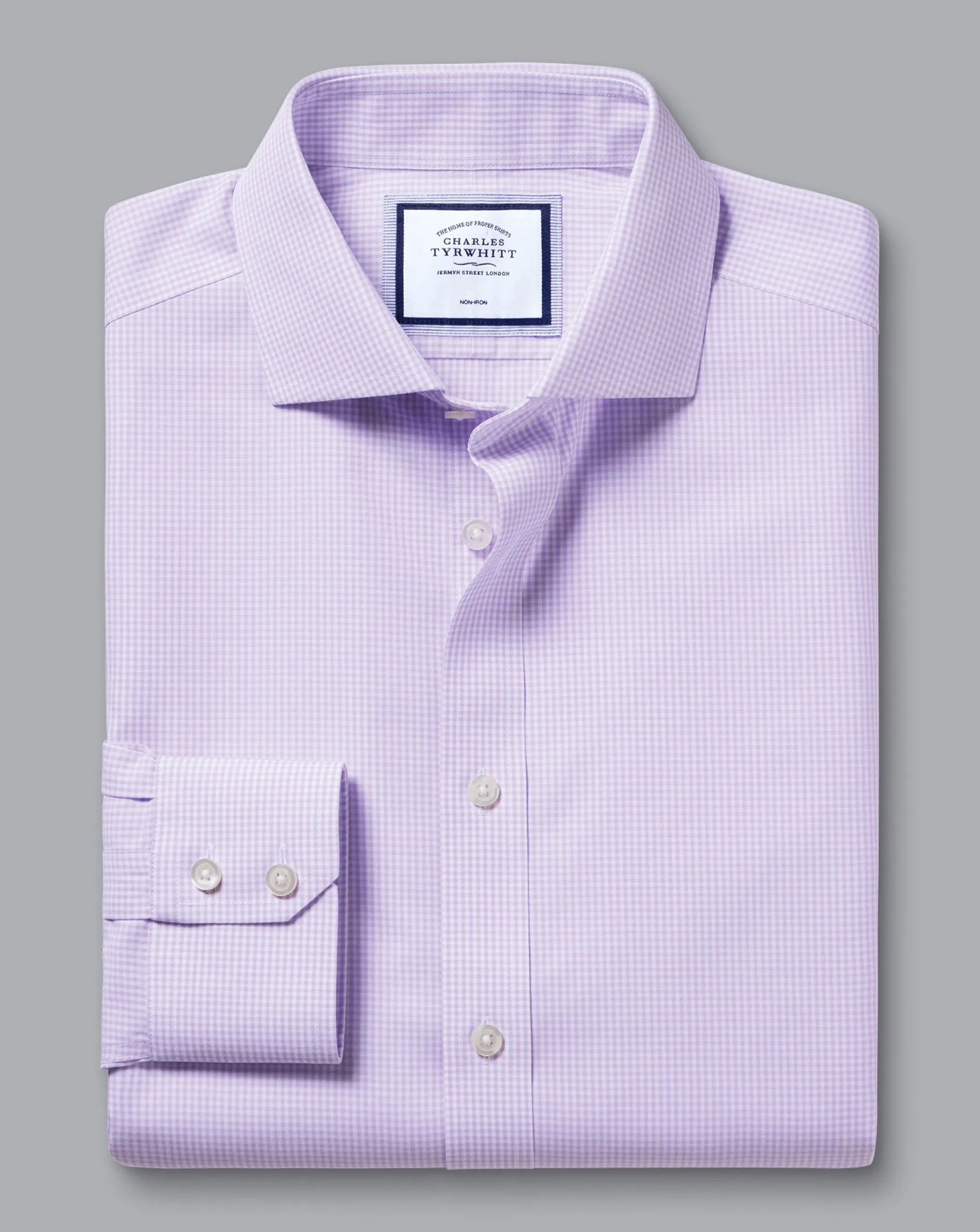 Shirt Sale|Dress Shirts<Charles Tyrwhitt Spread Collar Non-Iron Mini Gingham Check Shirt - Mauve Purple