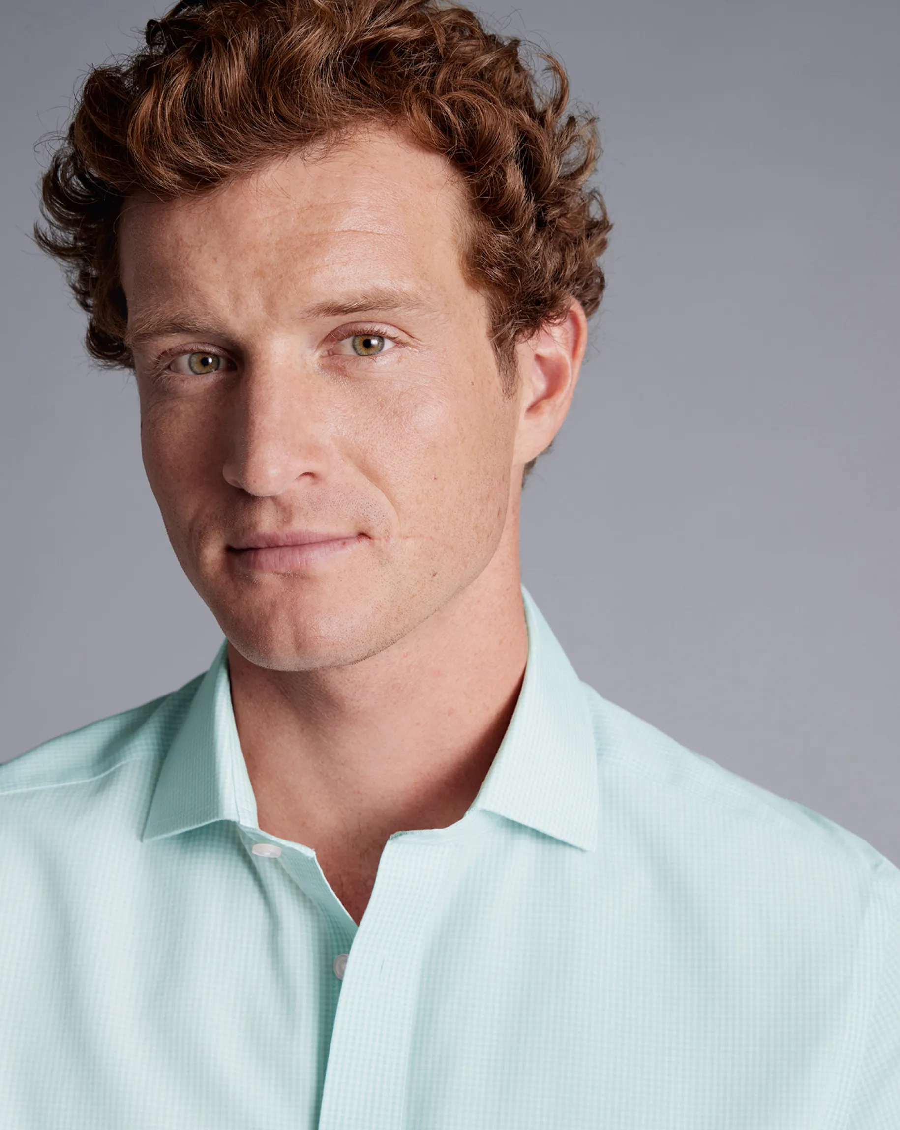 Shirt Sale|Dress Shirts<Charles Tyrwhitt Spread Collar Non-Iron Mini Gingham Check Shirt - Green Aqua