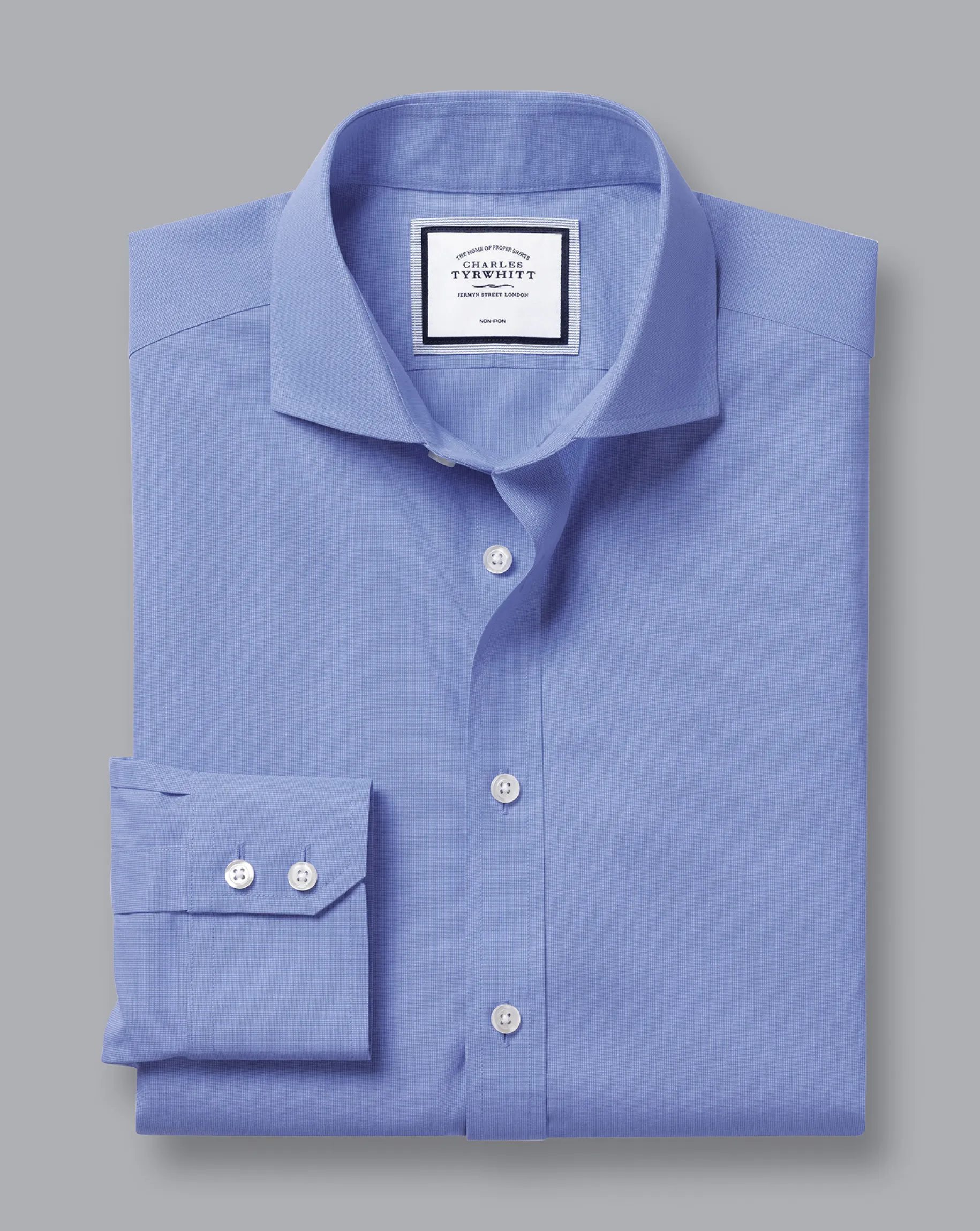 Dress Shirts|M<Charles Tyrwhitt Spread Collar Non-Iron Poplin Shirt - Ocean Blue