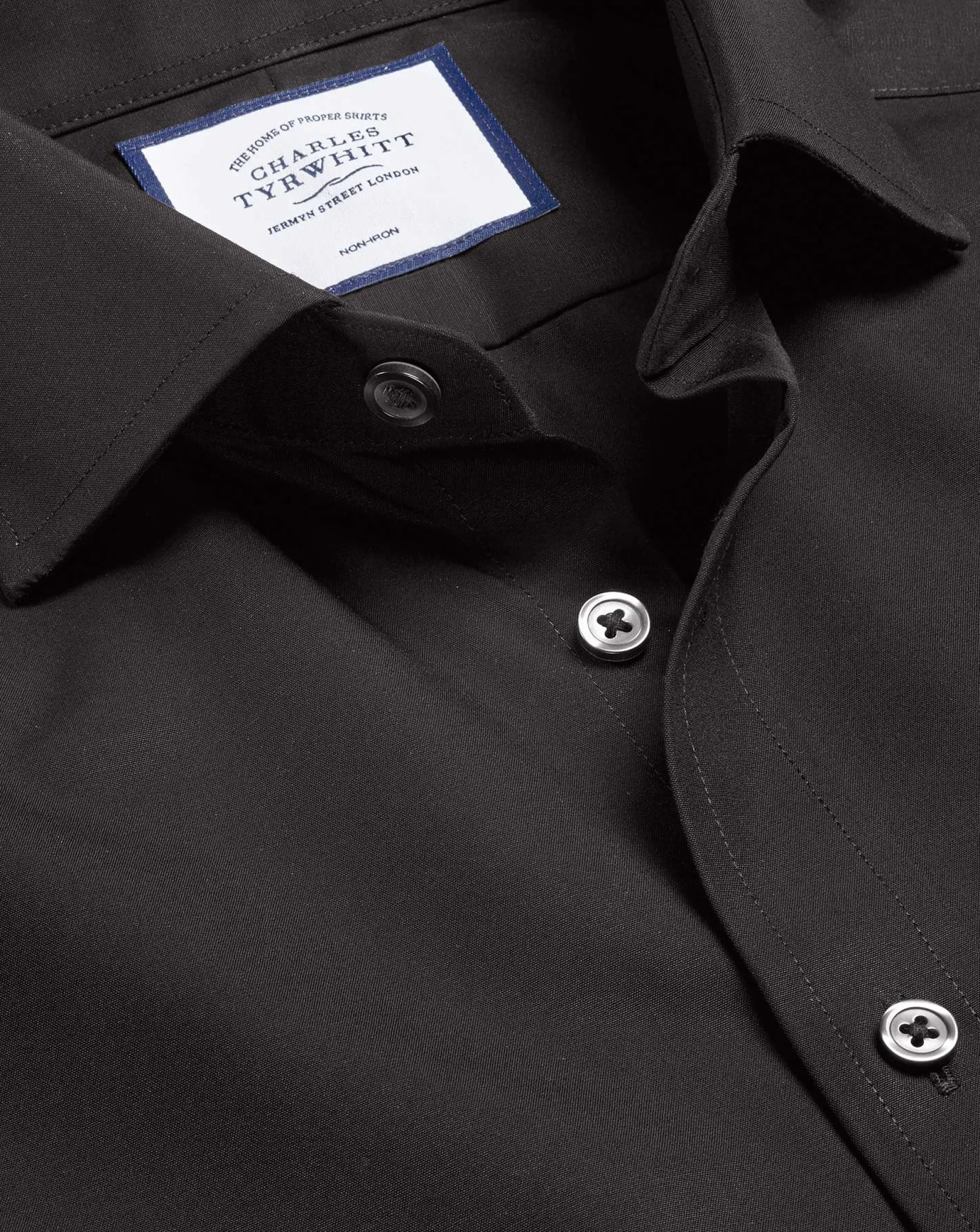 Dress Shirts|Non-Iron Shirts<Charles Tyrwhitt Spread Collar Non-Iron Poplin Shirt - Black