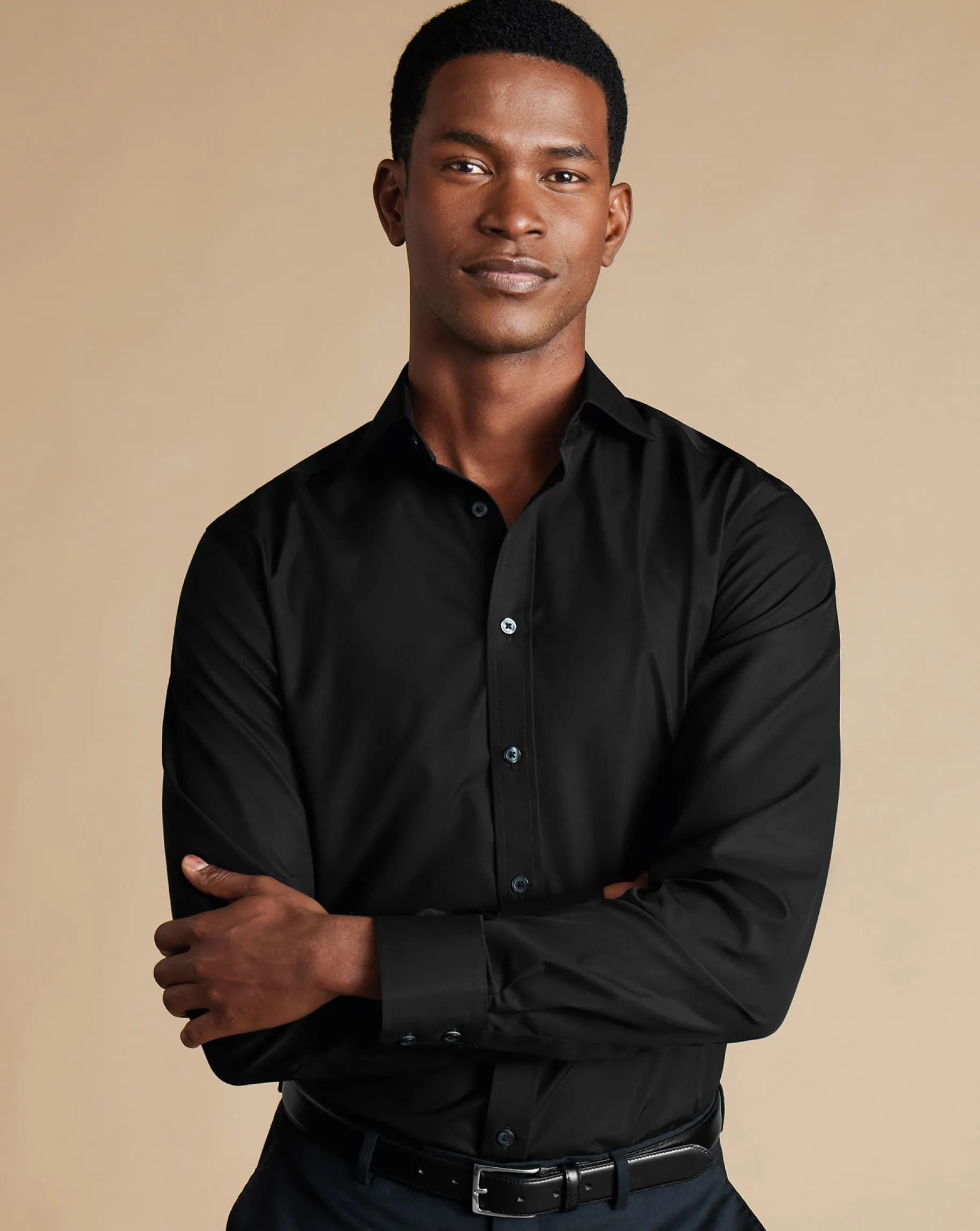 Dress Shirts|Non-Iron Shirts<Charles Tyrwhitt Spread Collar Non-Iron Poplin Shirt - Black