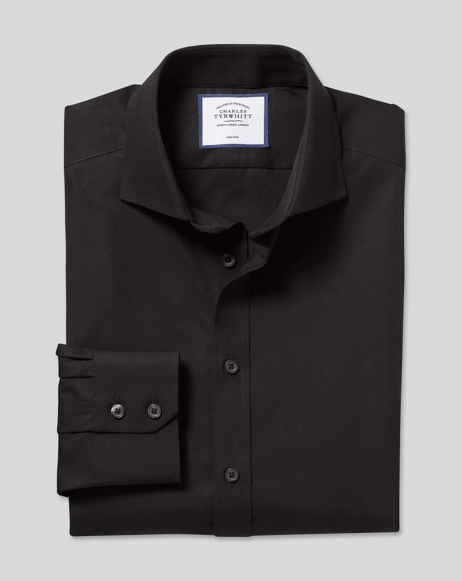 Dress Shirts|Non-Iron Shirts<Charles Tyrwhitt Spread Collar Non-Iron Poplin Shirt - Black