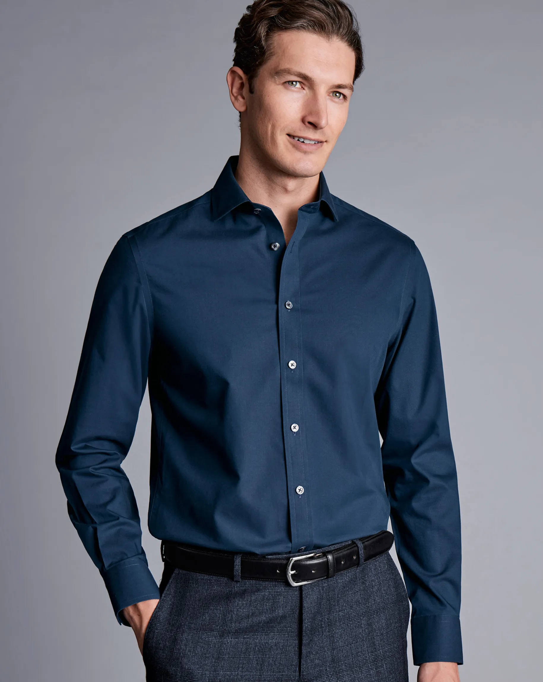 Shirt Sale|Dress Shirts<Charles Tyrwhitt Spread Collar Non-Iron Poplin Shirt - Petrol Blue
